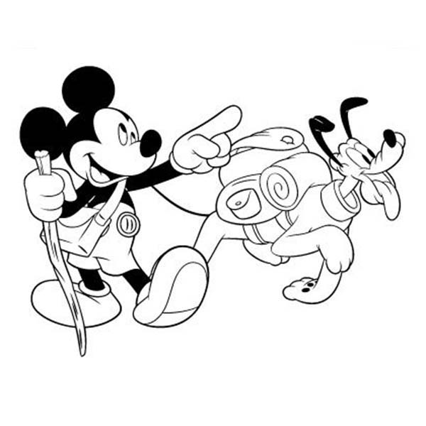 Pluto, : Disney Mickey and Pluto Going Camping Coloring Page