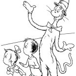 The Cat in the Hat, Dr Seuss The Cat In The Hat Surprise Sally And Her Brother Coloring Page: Dr Seuss the Cat in the Hat Surprise Sally and her Brother Coloring Page
