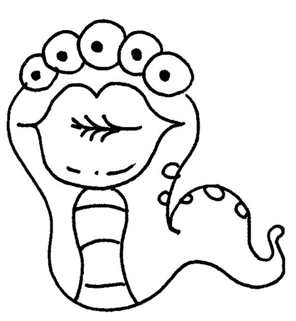 Monsters, : Five Eyed Snake Monster Coloring Page
