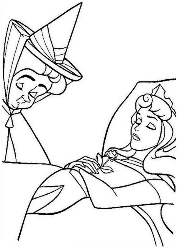 Sleeping Beauty, : Flora is Sad Princess Aurora Still Sleeping in Sleeping Beauty Coloring Page
