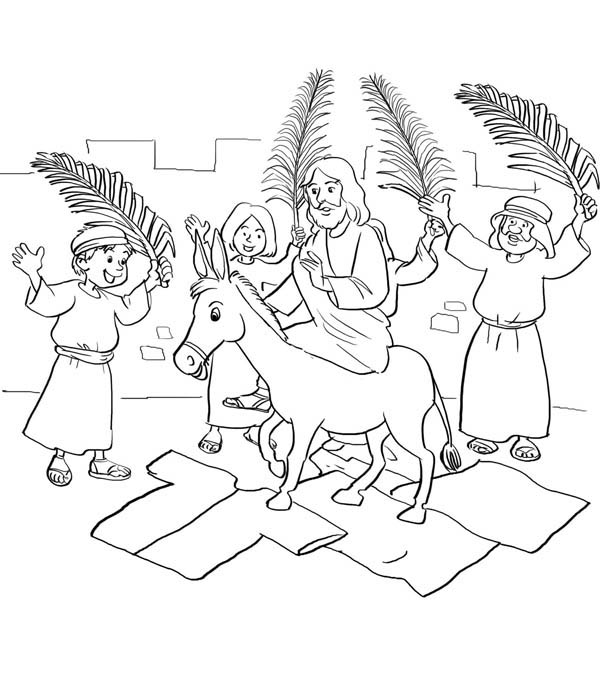 Palm Sunday, : Jesus Entry into Jerusalem in Palm Sunday Coloring Page