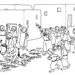 Palm Sunday, Jesus Rode A Donkey Pass Through Palm Tree Branches Road In Palm Sunday Coloring Page: Jesus Rode a Donkey Pass Through Palm Tree Branches Road in Palm Sunday Coloring Page