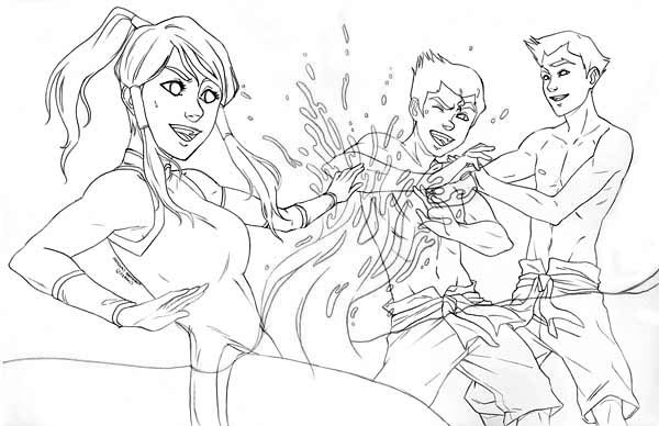 The Legend of Korra, : Korra Play with Bolin and Mako Coloring Page