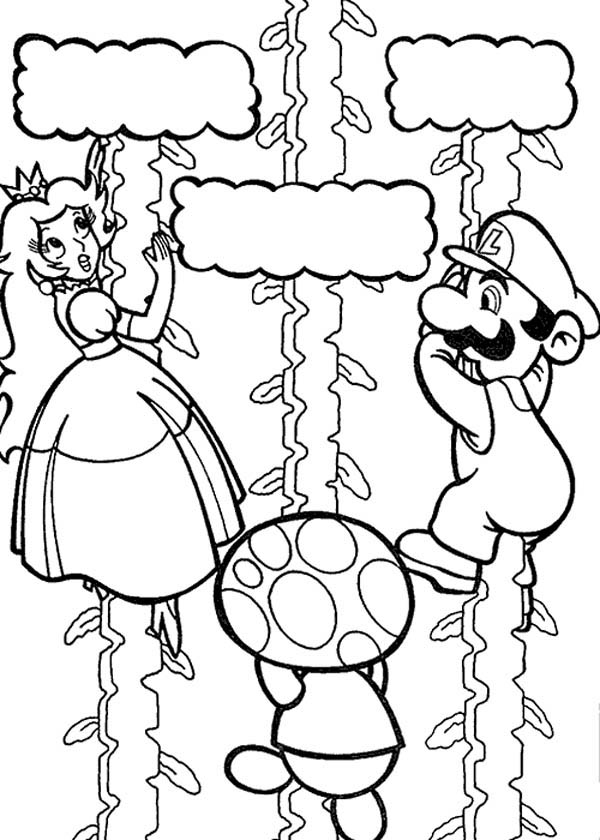 Mario Brothers, : Mario and Princess Climb Life Tree in Mario Brothers Coloring Page