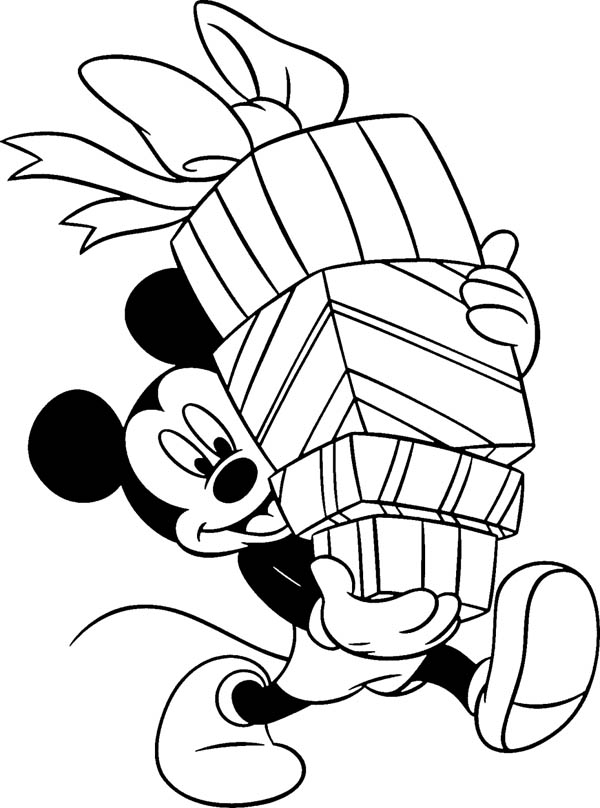 Mickey Mouse, : Mickey Mouse Bring Minnie a Lot of Presents Coloring Page
