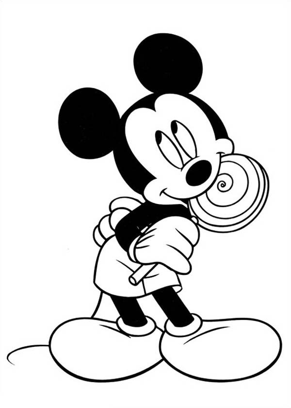 Mickey Mouse, : Mickey Mouse Eat Lollipop Coloring Page