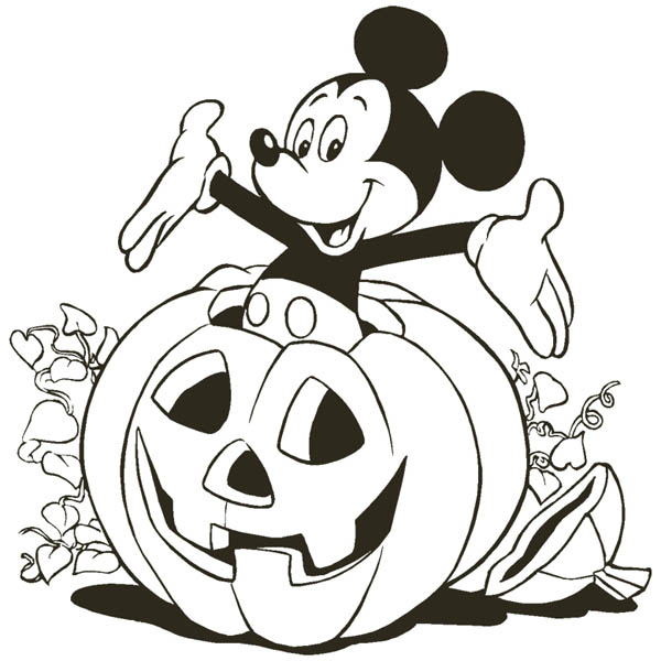 Mickey Mouse, : Mickey Mouse Inside Halloween Pumpkin Coloring Page