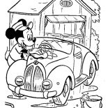 Mickey Mouse, Mickey Mouse Washing Car Coloring Page: Mickey Mouse Washing Car Coloring Page