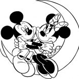 Mickey Mouse, Mickey Mouse And Minnie Sitting On Half Moon Coloring Page: Mickey Mouse and Minnie Sitting on Half Moon Coloring Page