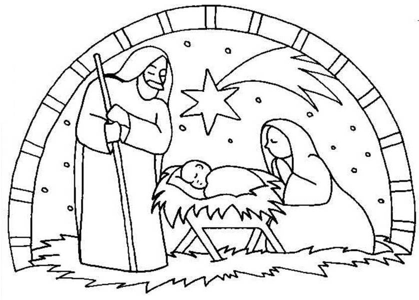 Nativity, : Nativity the Birth of Jesus Scene Coloring Page