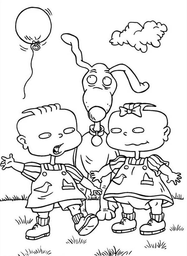 Rugrats, : Phil and Lil Release a Balloon in Rugrats Coloring Page