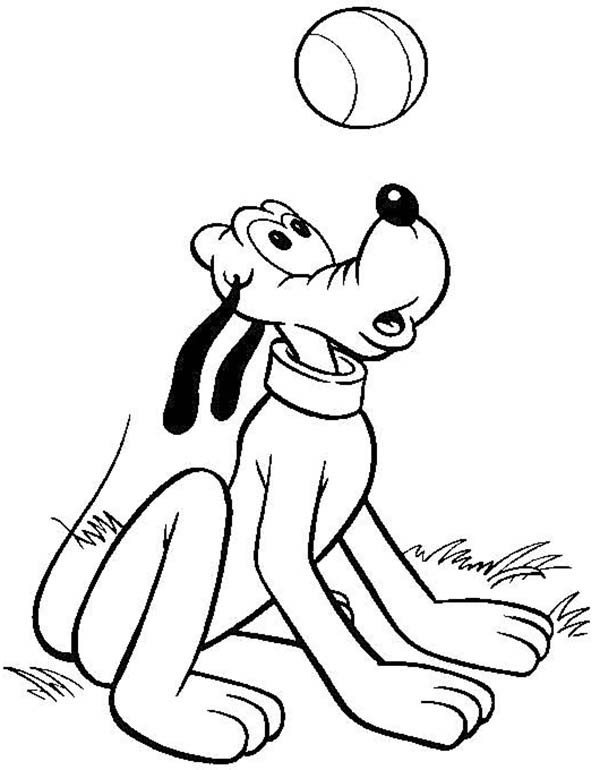 Pluto, : Pluto and Tennis Ball Coloring Page