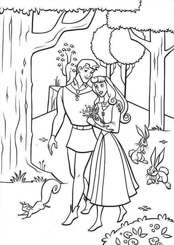 Sleeping Beauty, : Princess Aurora Love Prince Phillip so Much in Sleeping Beauty Coloring Page