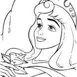 Sleeping Beauty, Princess Aurora Smiling In Sleeping Beauty Coloring Page: Princess Aurora Smiling in Sleeping Beauty Coloring Page