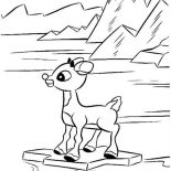 Rudolph, Rudolph The Reindeer Standing On Rock Coloring Page: Rudolph the Reindeer Standing on Rock Coloring Page