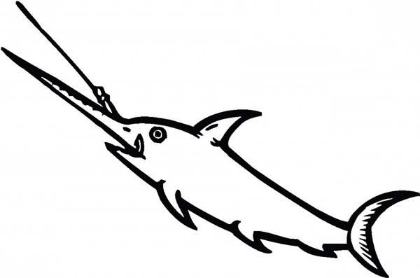 Swordfish, : Swordfish Eating Fisherman Bait Coloring Page