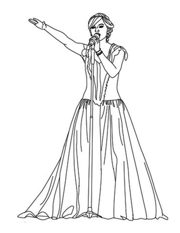 Taylor Swift, : Taylor Swift in Lovely Dress Coloring Page