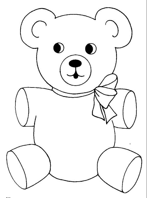Teddy Bear, : Teddy Bear Wear Cute Ribbon Coloring Page