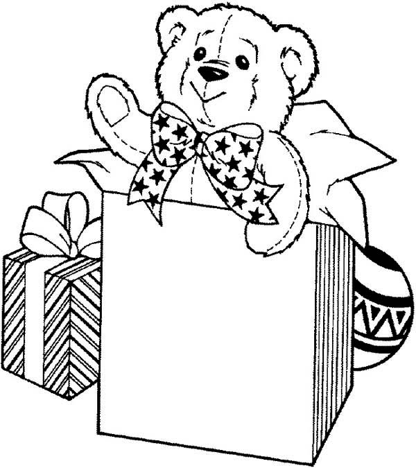 Teddy Bear, : Teddy Bear for Birthday Present Coloring Page