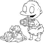 Rugrats, Tommy Take A Picture Of His Dinosaurus Doll In Rugrats Coloring Page: Tommy Take a Picture of His Dinosaurus Doll in Rugrats Coloring Page