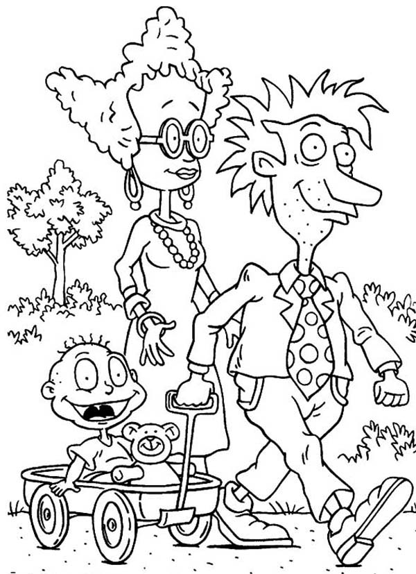 Rugrats, : Tommy Walking Around with His Parents in Rugrats Coloring Page