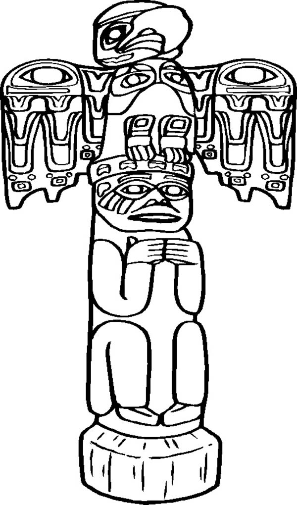 Native American Day, : Awesome Carved Native American Totem on Native American Day Coloring Page