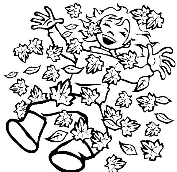 Autumn, : Happy Autumn with Autumn Leaf Coloring Page