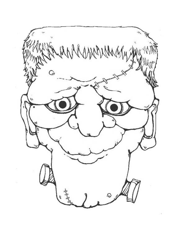 Halloween Day, : Mr Frankenstein Head on Halloween Day Coloring Page