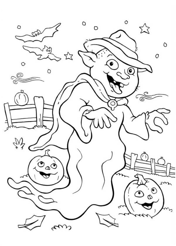Halloween Day, : Wierd White Ghost on Halloween Day Coloring Page