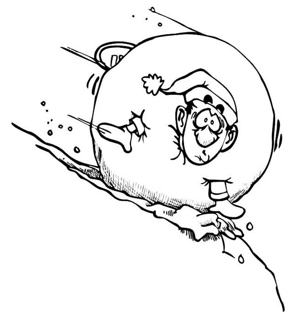 Winter, : A Clumsy Man Become Snowball on Winter Season Coloring Page