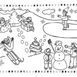 Winter, All Kind Winter Season Outdoor Activities Coloring Page: All Kind Winter Season Outdoor Activities Coloring Page