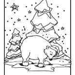 Winter, Polar Bear Wearing Santas Hat On Winter Season Coloring Page: Polar Bear Wearing Santas Hat on Winter Season Coloring Page