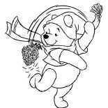 Winter, Winnie The Pooh Playing With Cone Pine On Winter Season Coloring Page: Winnie the Pooh Playing with Cone Pine on Winter Season Coloring Page