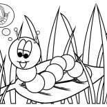Grass, Caterpillar Landed On Grass Leaf Coloring Pages: Caterpillar Landed on Grass Leaf Coloring Pages