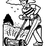Garden, Cutting Grass In Garden Coloring Pages: Cutting Grass in Garden Coloring Pages