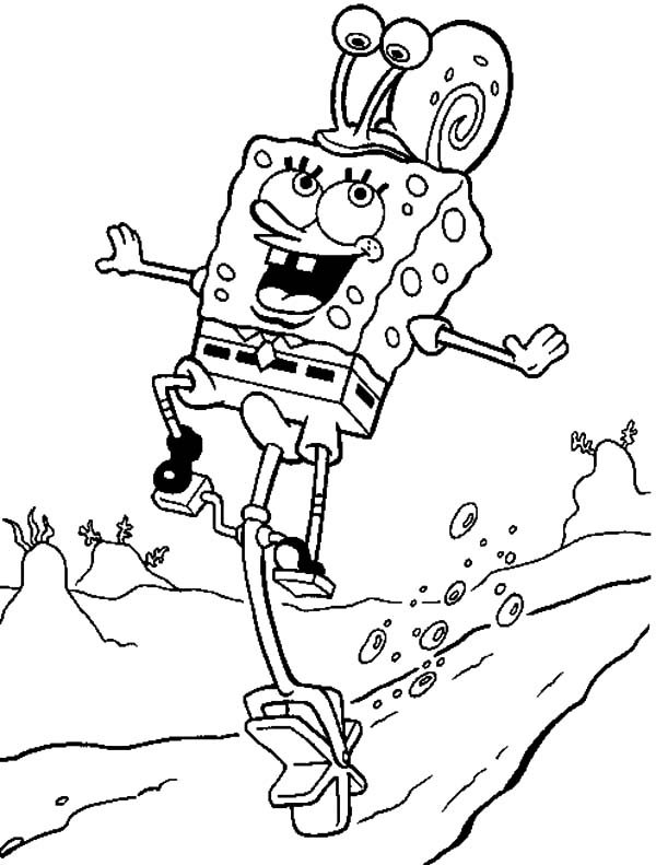 Gary, : Gary the Snail and Spongebob Ride Bicycle Coloring Pages