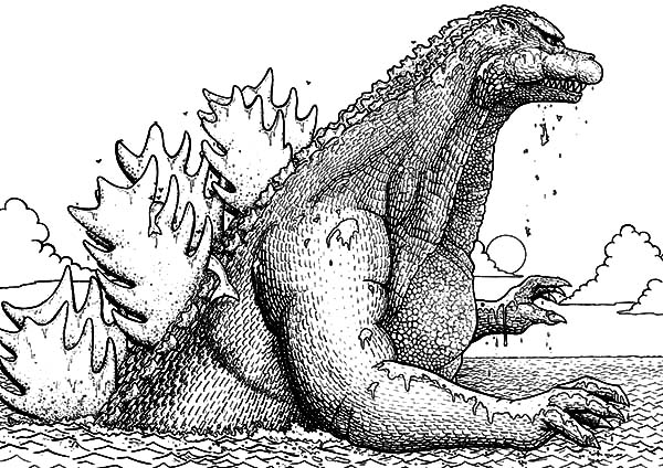 Godzilla, : Godzilla Walking in the Sea Coloring Pages