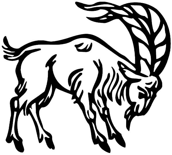 Goat, : Long Horned Goat Coloring Pages