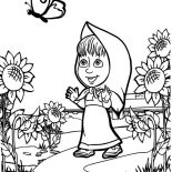 Masha And The Bear, Masha And The Bear Fascinated By Butterfly Coloring Pages: Masha and the Bear Fascinated by Butterfly Coloring Pages