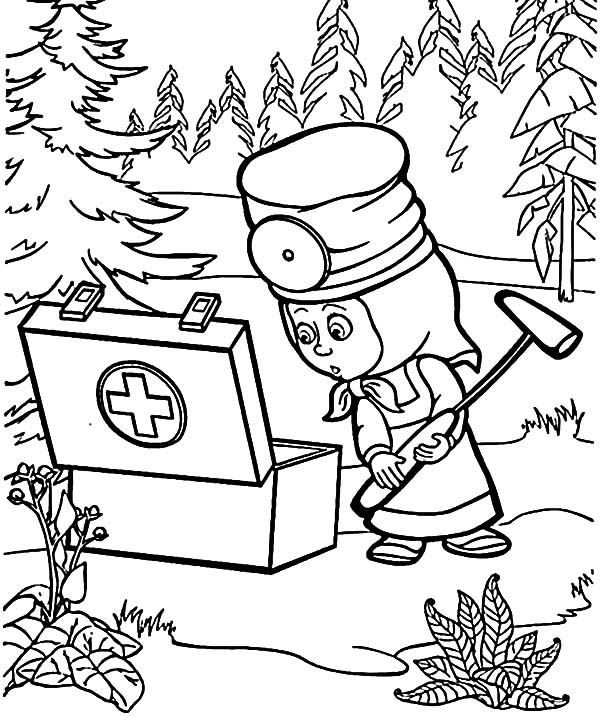 Masha And The Bear, : Masha and the Bear First Aid Kit Coloring Pages