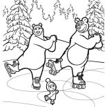 Masha And The Bear, Masha And The Bear Ice Skating With Bear And His Girlfriend Coloring Pages: Masha and the Bear Ice Skating with Bear and His Girlfriend Coloring Pages
