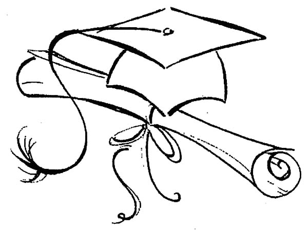 Graduation, : Northwoods Sketch Graduation Cap and Diploma Coloring Pages