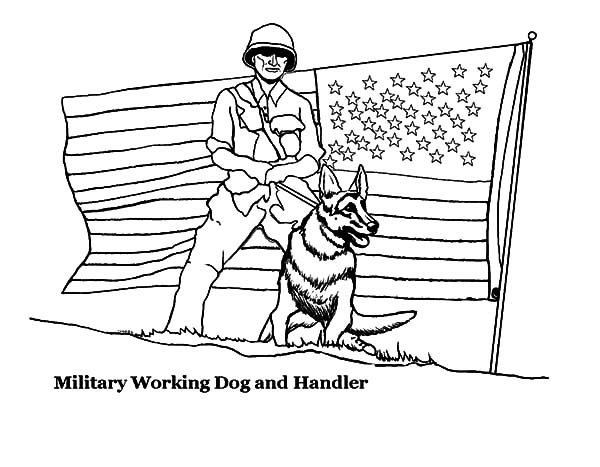 Military, : Working Dog and Handler in Military Coloring Pages