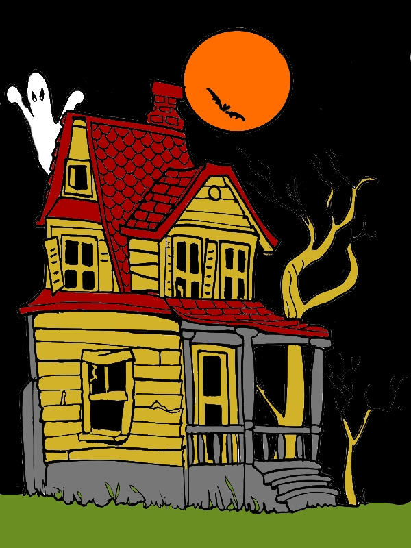 Creepy Haunted House In Houses Coloring Page by years old Kathy J  Arellano  