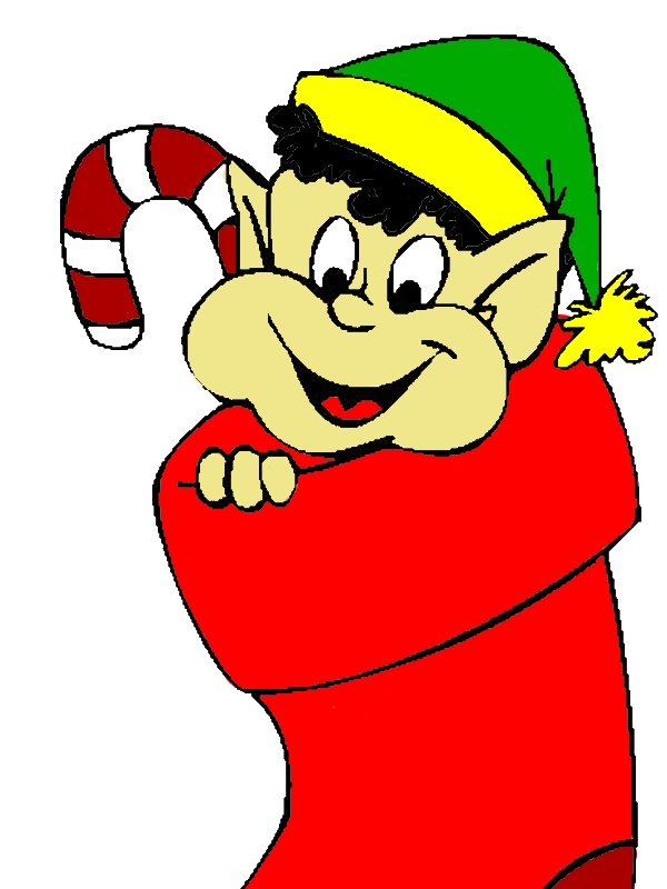 Elf In Christmas Socks Coloring Page by years old Hugh M  Thompson  